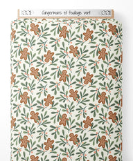Tissu - Gingermans et feuillage vert