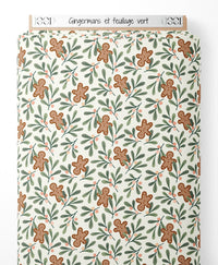 Tissu - Gingermans et feuillage vert