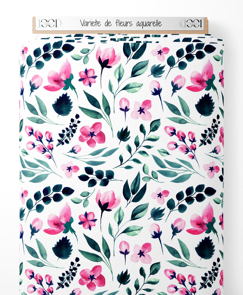 Tissu - Variété de fleurs aquarelle