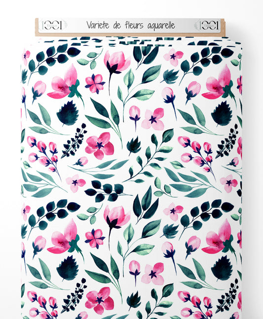 Tissu - Variété de fleurs aquarelle