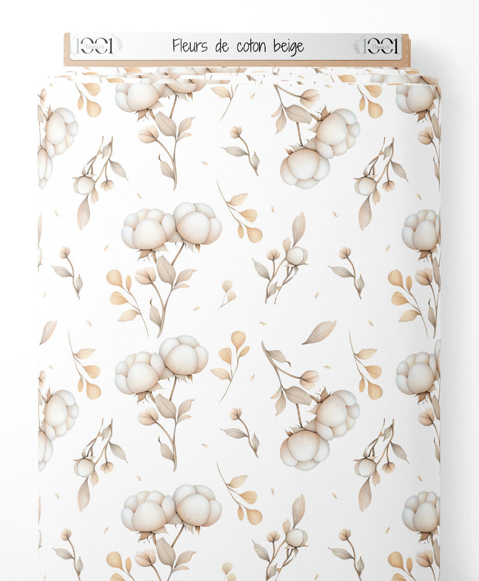 Tissu - Fleurs de coton beige