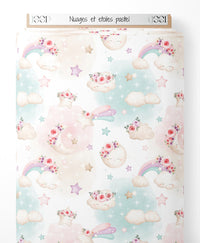Tissu - Nuages et étoiles pastel