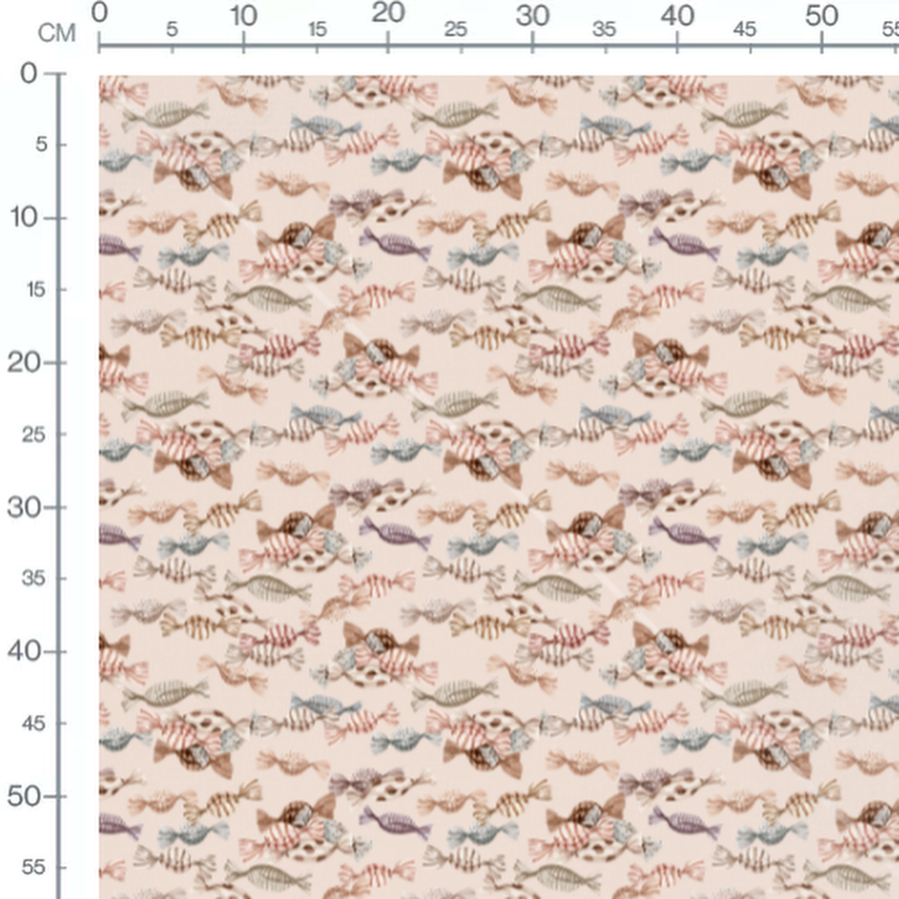 Tissu - Bonbons pastel sur beige