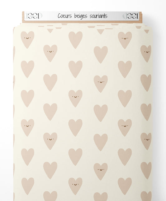 Tissu - Cœurs beiges souriants