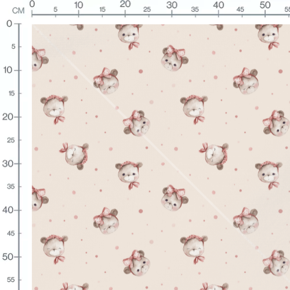 Tissu - Oursons beige et pois roses