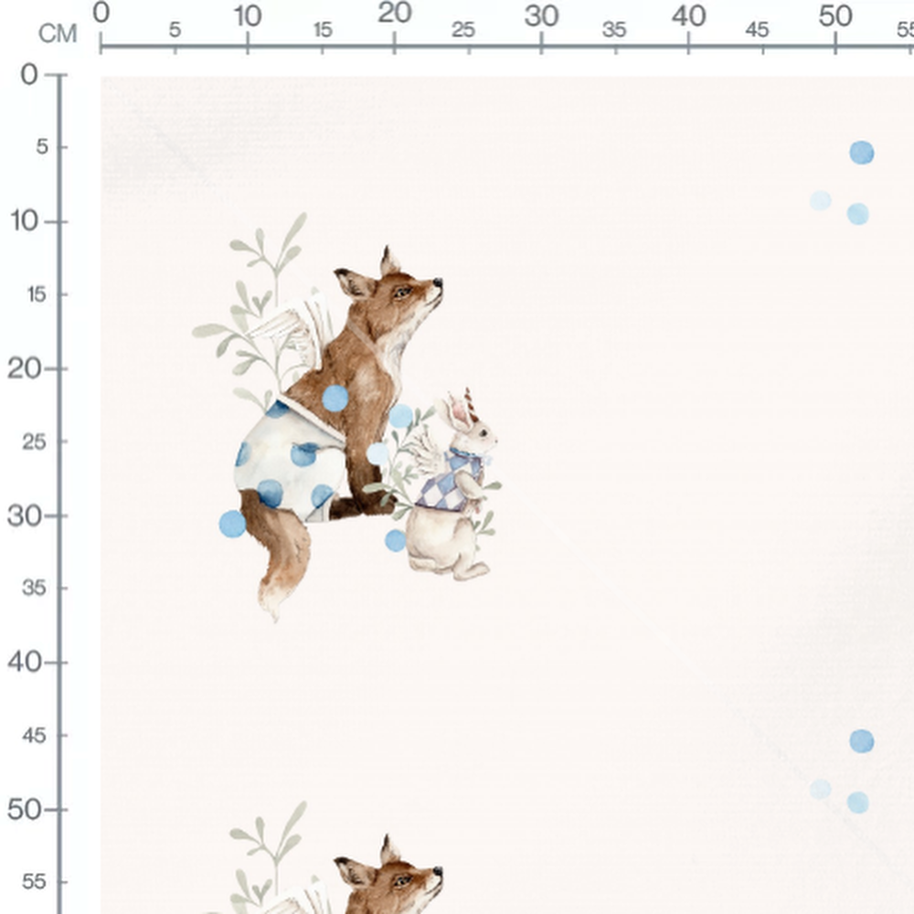 Tissu - Renard et lapin en bleu