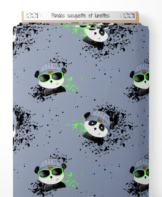 Tissu - Pandas casquette et lunettes