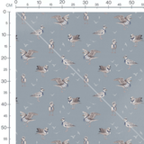 Tissu - Mouettes marinières sur fond bleu