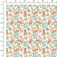Tissu - Singes et feuilles tropicales