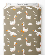 Tissu - Canards et nuages sur fond