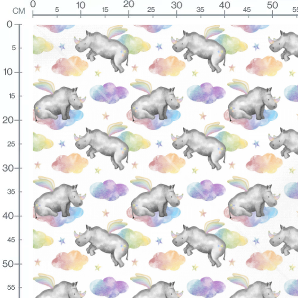 Tissu - Rhinocéros ailés et nuages