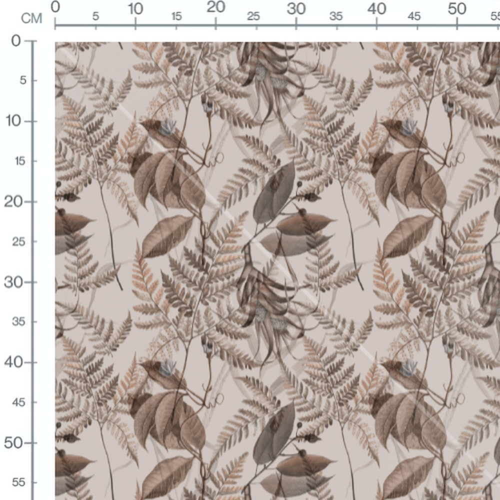 Tissu - Fougères et lianes brunes