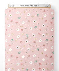 Tissu - Fleurs roses sur fond rose 2