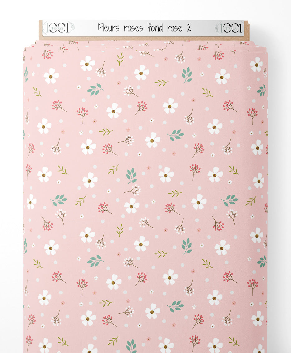 Tissu - Fleurs roses sur fond rose 2