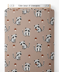 Tissu - Raton laveur et champignons