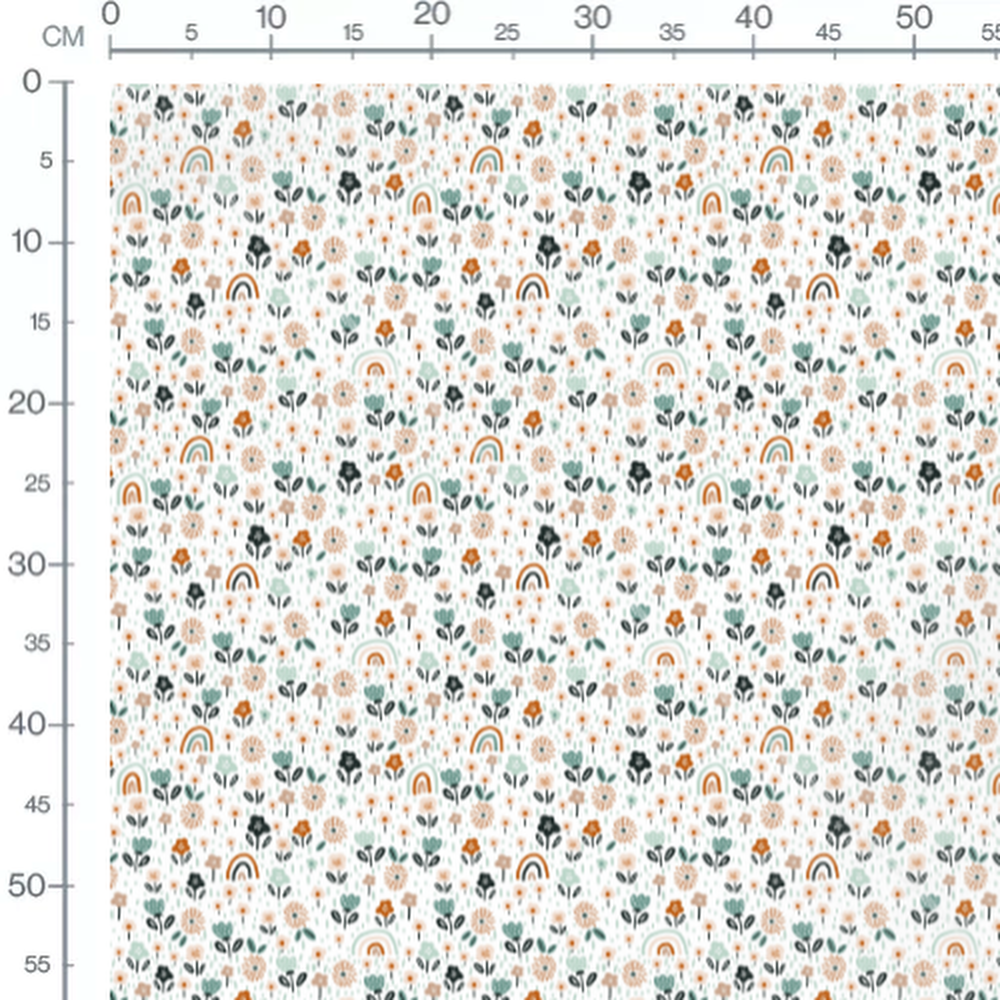 Tissu - Fleurs et arcs multicolores