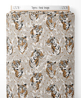 Tissu - Tigres sur fond beige