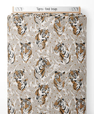 Tissu - Tigres sur fond beige