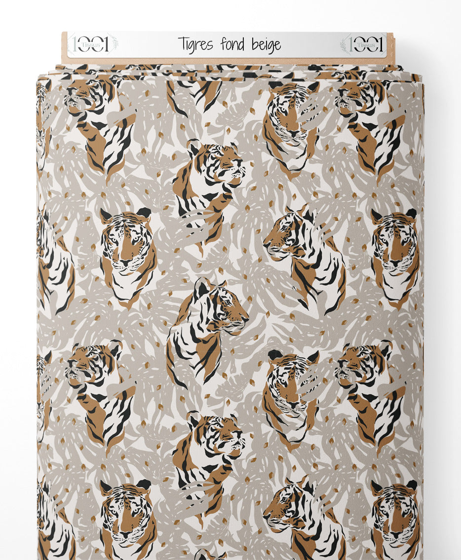 Tissu - Tigres sur fond beige