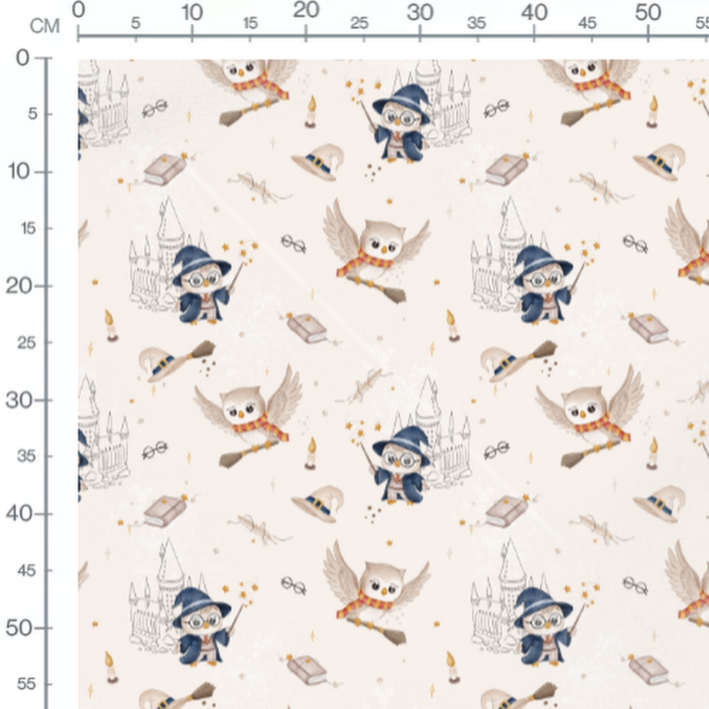 Tissu - Hiboux sorciers et châteaux