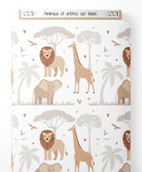 Tissu - Animaux et arbres sur blanc