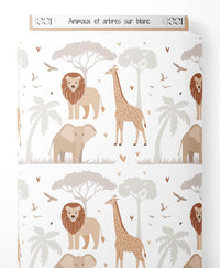 Tissu - Animaux et arbres sur blanc