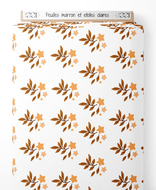 Tissu - Feuilles marron et étoiles claires