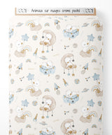 Tissu - Animaux sur nuages crème pastel