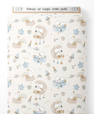 Tissu - Animaux sur nuages crème pastel