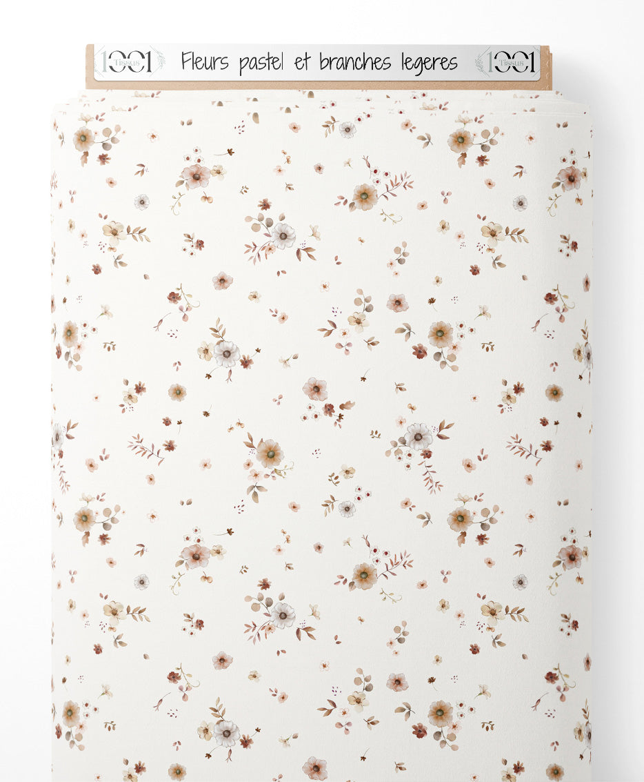 Tissu - Fleurs pastel et branches légères