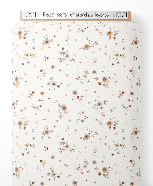 Tissu - Fleurs pastel et branches légères