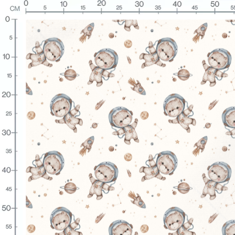 Tissu - Oursons et fusées marron