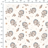 Tissu - Oursons et fusées marron