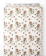 Tissu - Souris brunes et fraises rouges
