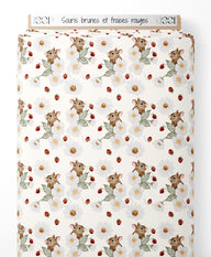 Tissu - Souris brunes et fraises rouges