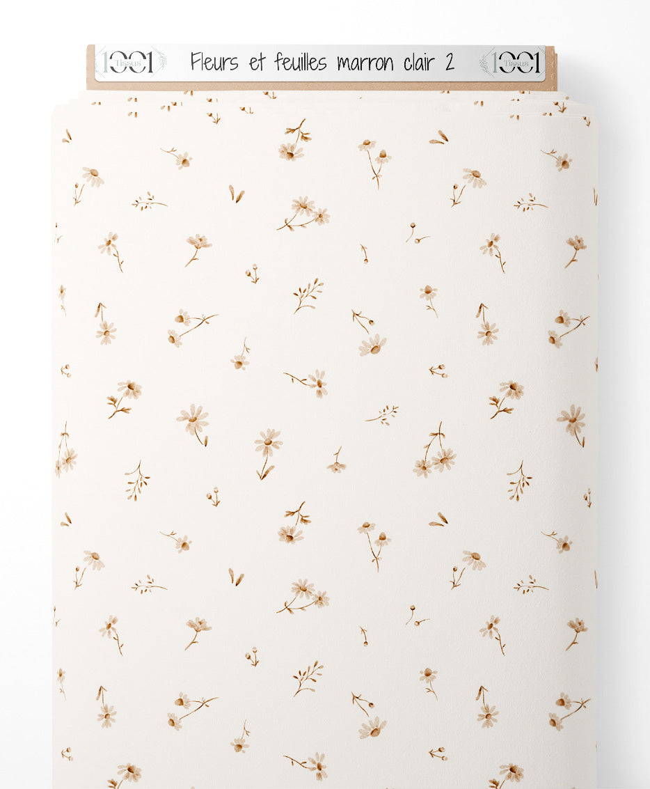 Tissu - Fleurs et feuilles marron clair 2