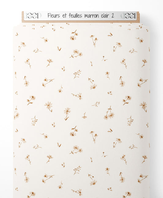 Tissu - Fleurs et feuilles marron clair 2