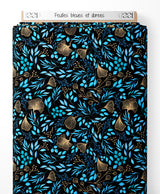 Tissu - Feuilles bleues et dorées
