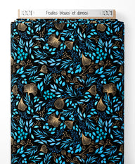 Tissu - Feuilles bleues et dorées
