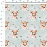 Tissu - Vaches fleuries sur bleu clair