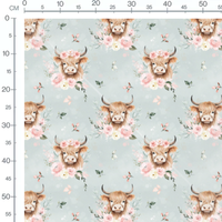 Tissu - Vaches fleuries sur bleu clair