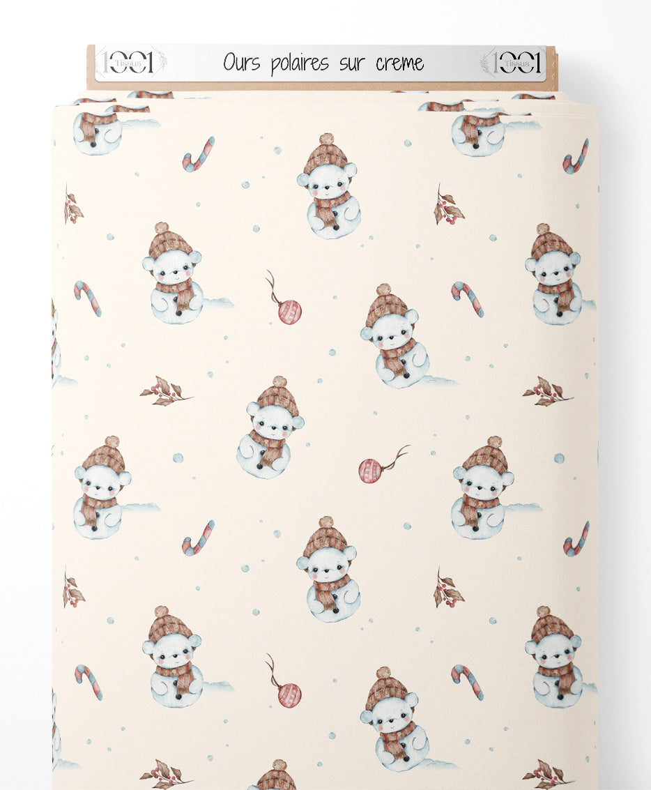 Tissu - Ours polaires sur crème