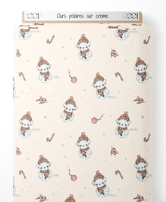 Tissu - Ours polaires sur crème
