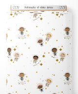 Tissu - Astronautes et étoiles dorées
