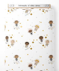 Tissu - Astronautes et étoiles dorées