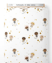 Tissu - Astronautes et étoiles dorées
