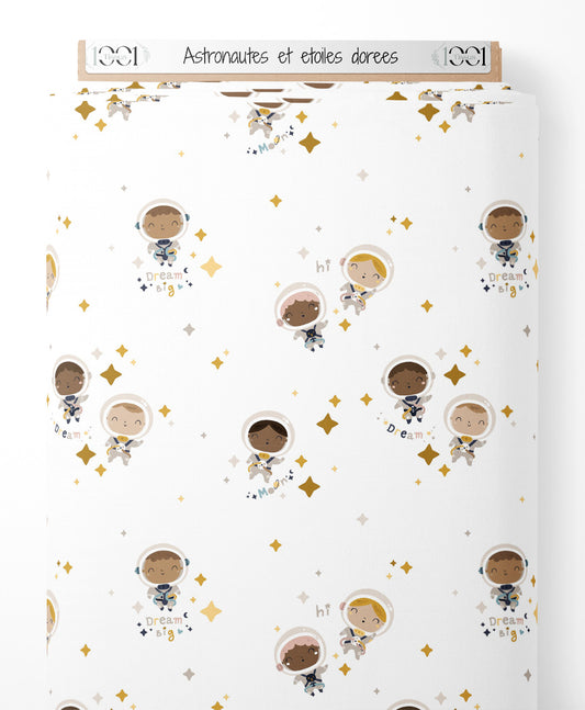 Tissu - Astronautes et étoiles dorées