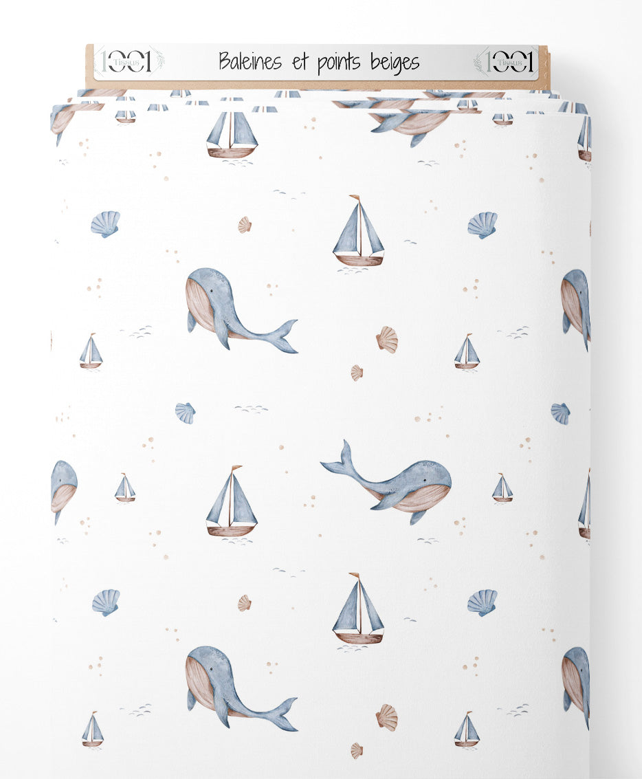Tissu - Baleines et points beiges