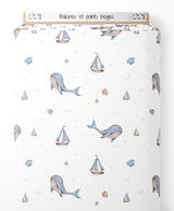 Tissu - Baleines et points beiges