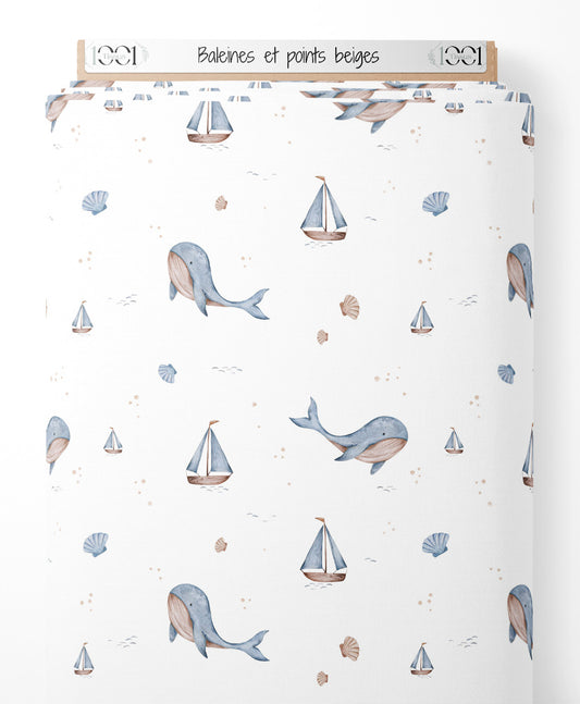 Tissu - Baleines et points beiges